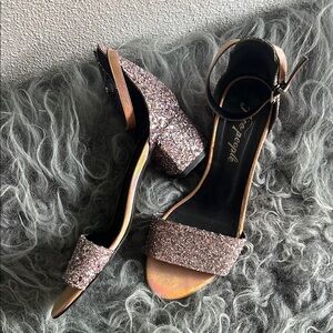 Free People soft pink glitter Block Heel Sandals, size 38